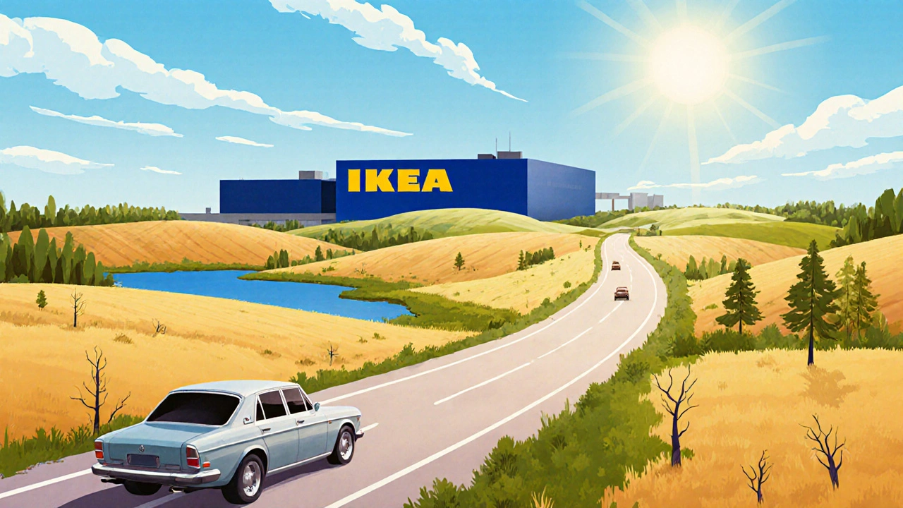 Ilustrace cesty autem z Arlanda do největší IKEA v Gävle.
