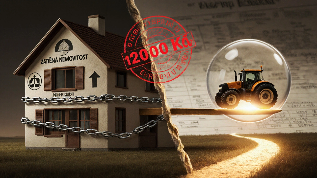 Symbolický obraz věcného břemene jako váhy mezi zatíženou a prospěšnou nemovitostí.