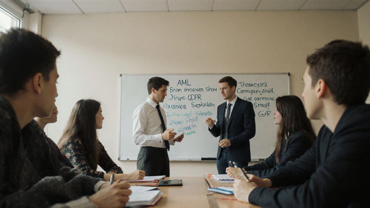 Skupina účastníků kurzu na role-playu o GDPR a realitních smlouvách.