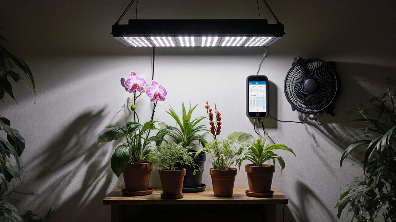 Vnitřní pěstební zahrada s chytrým LED osvětlením a větrákem