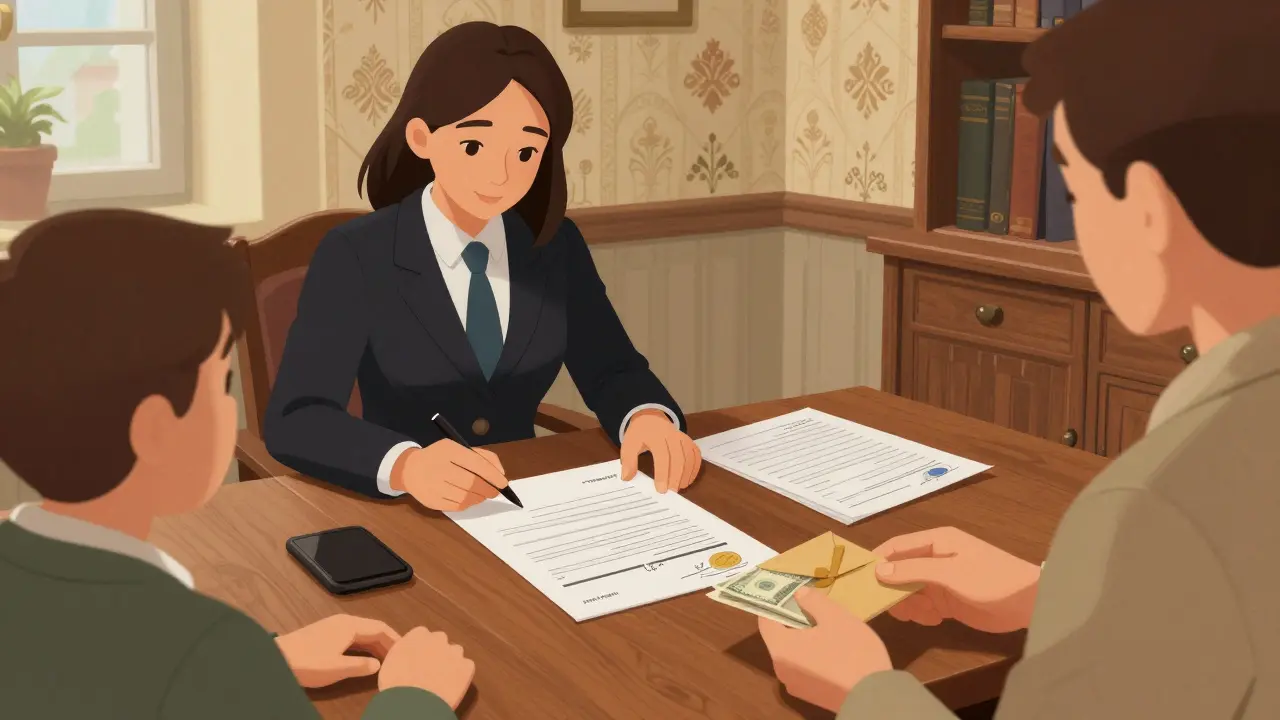 Notářská smlouva o dárkovém převodu peněz v pražském kancelářském prostředí.