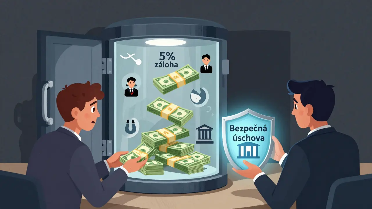 Bezpečná úschova zálohy chrání peníze před podvodnými realitními kancelářemi.