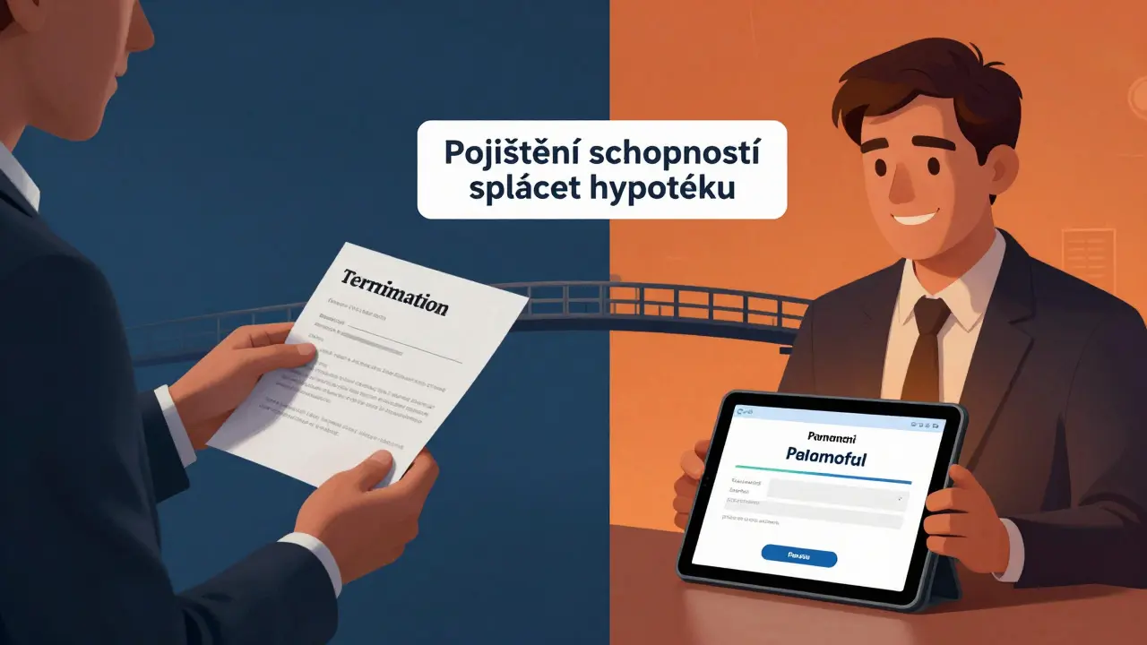 Rozdělený obraz: jeden člověk přichází o práci, druhý přijímá platbu od pojištění.