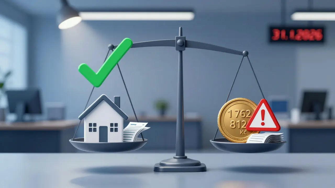 Váhová váha s domem a částkou 1 762 812 Kč, symbolizující výpočet daně z prodeje nemovitosti v ČR.