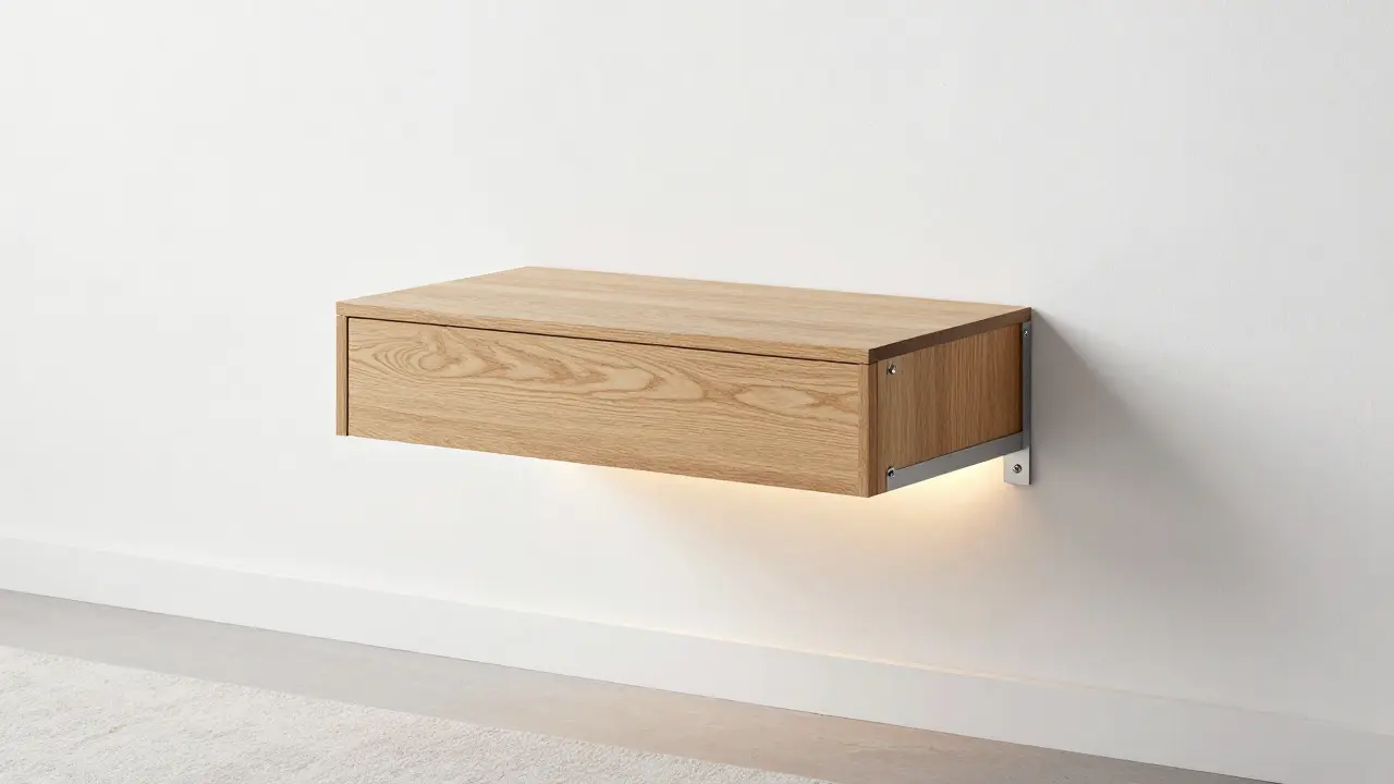 Závěsná police pro noční stůl bez nohou.