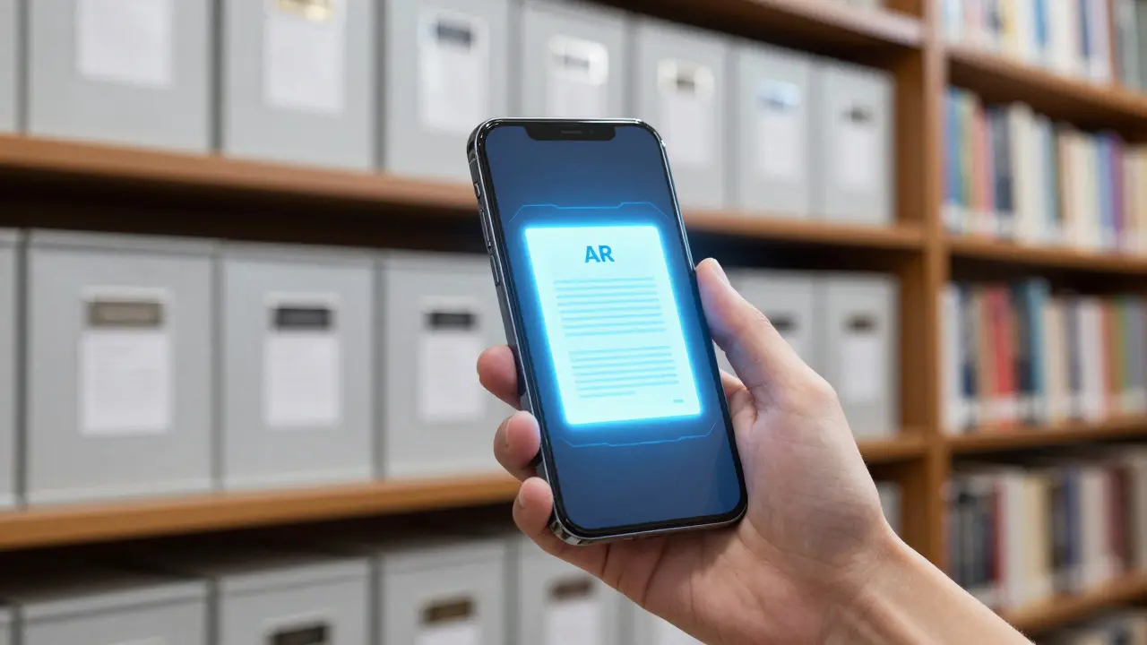 Použití rozšířené reality pro vyhledávání dokumentů v domácí knihovně.