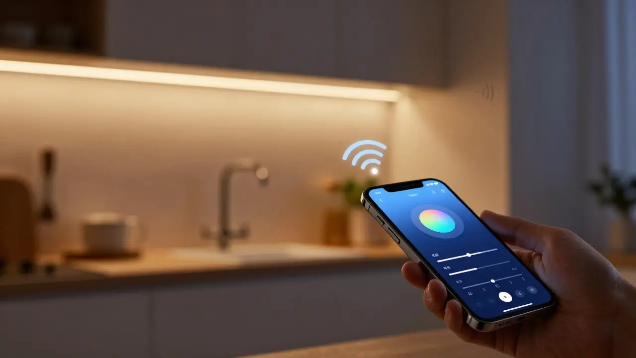 Chytrá ovládání LED osvětlení v kuchyni přes mobilní aplikaci