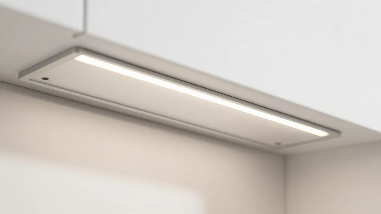 Detail instalace LED pásku v hliníkovém profilu pod kuchyňskou skříňkou