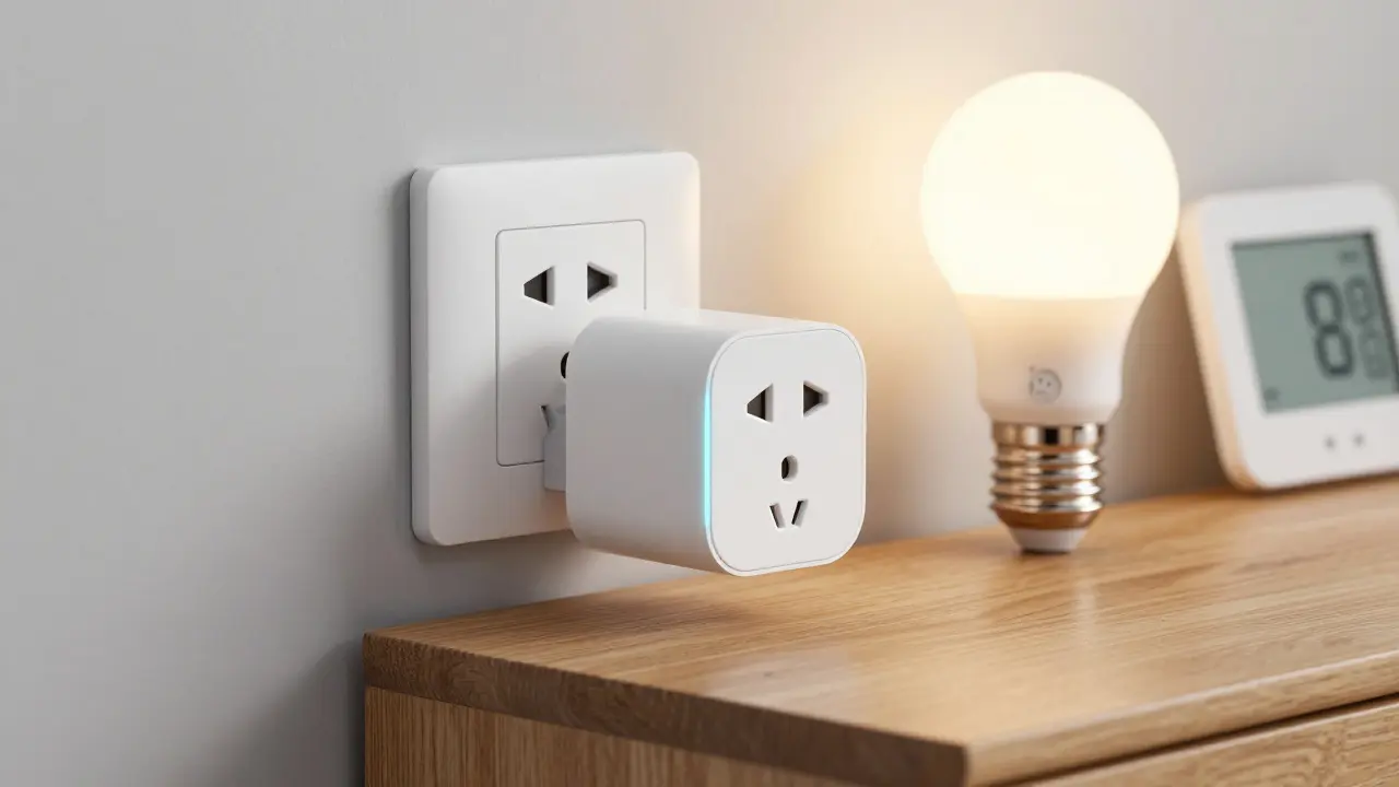 Záběr na chytrou zásuvku a žárovku jako start do automatizace
