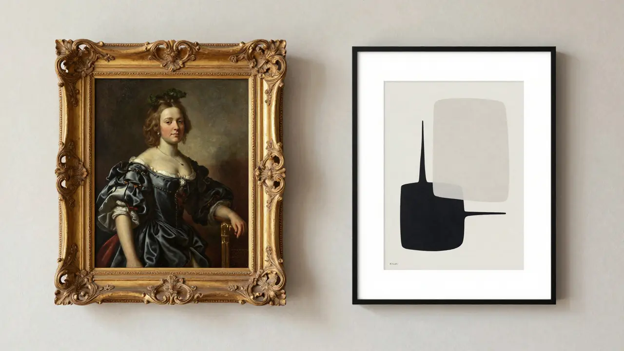 Klasický a minimalistický rám vedle sebe na moderní zdi