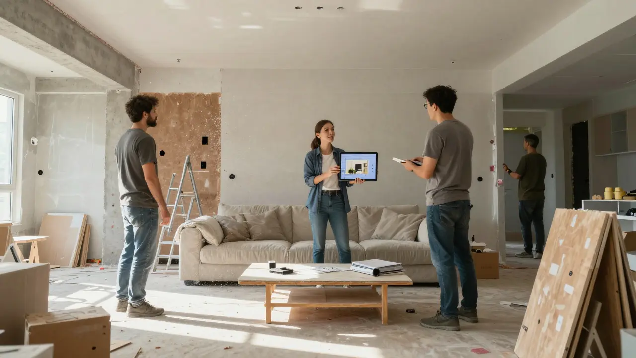 Koordinace stavebních prací designérem ve fázi hrubé stavby