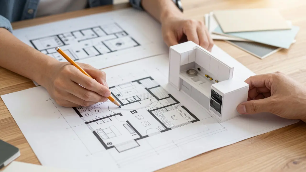 Spolupráce architekta a designéra při plánování rozvodů na výkrese