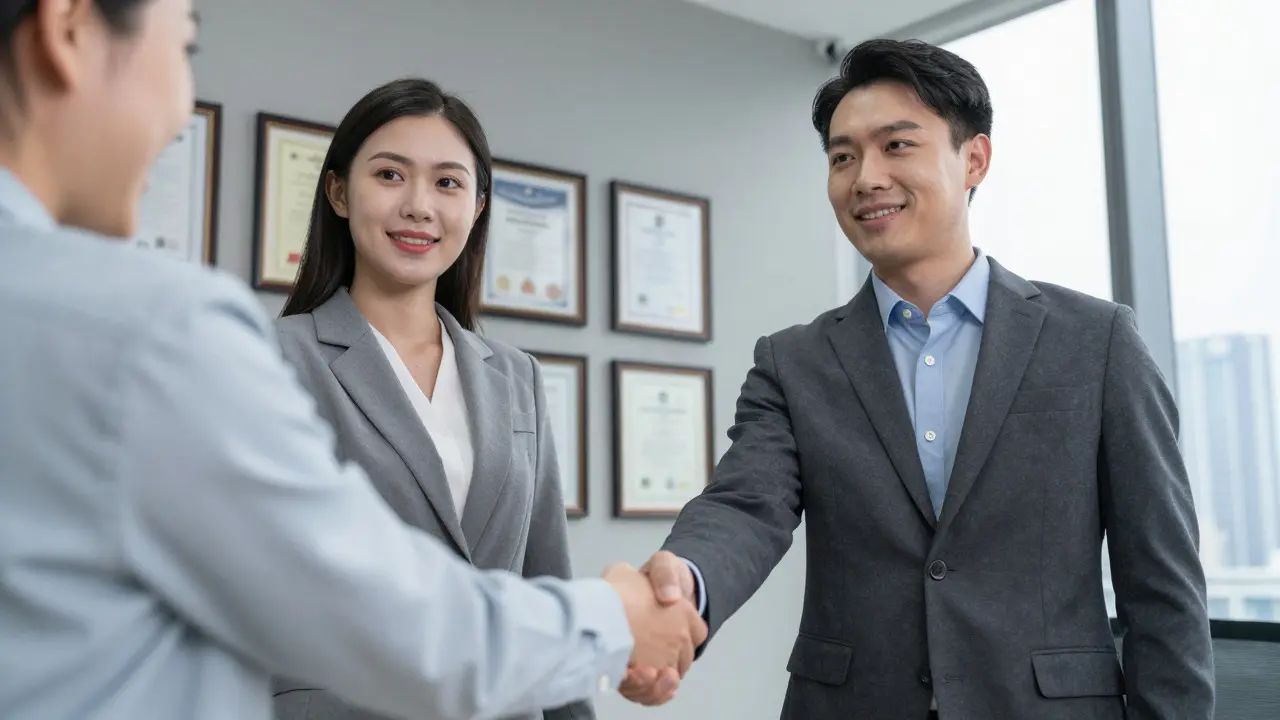 Handshake between agent and client in modern office