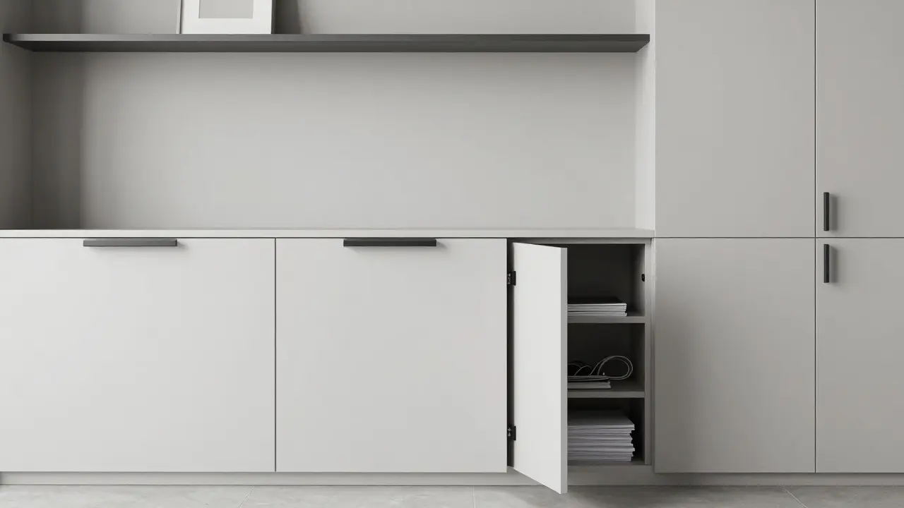 Minimalistické skryté zásuvky bez madel integrované do stěny