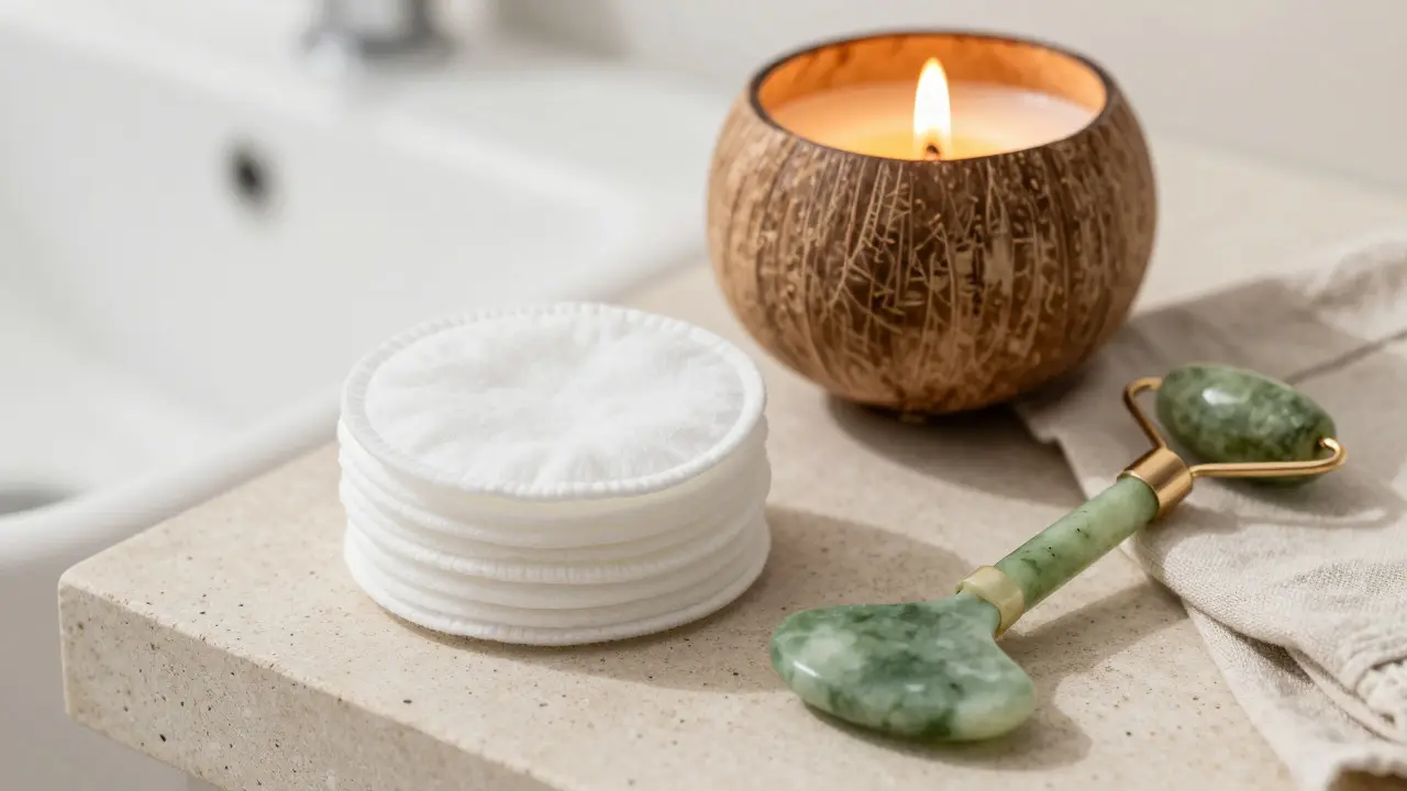Udržitelná péče o tělo: pratelné tamponky, kokosová svíčka a jade roller