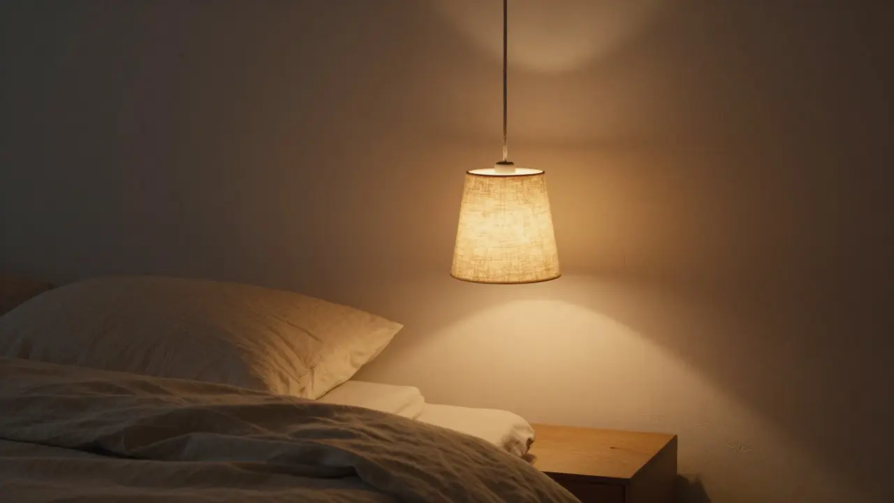 Jemné teplé světlo z lámp se stínidly v klidné ložnici pro relaxaci