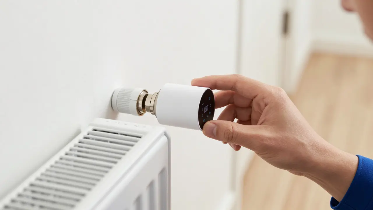 Technician installing a wireless radiator head, showing the simple setup process.